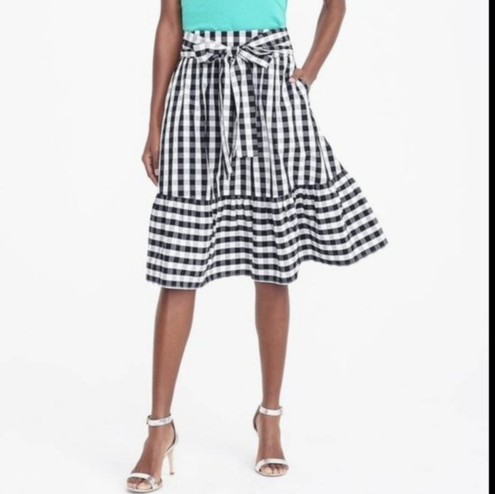 J. Crew Black and White Plaid Tie Waist Midi Skirt - Picture 4 of 16